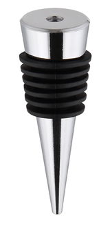 Nahaufnahme eines metallischen Flaschenverschlusses mit konischer Form und schwarzen Gummiringen.