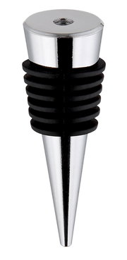 Nahaufnahme eines metallischen Flaschenverschlusses mit konischer Form und schwarzen Gummiringen.