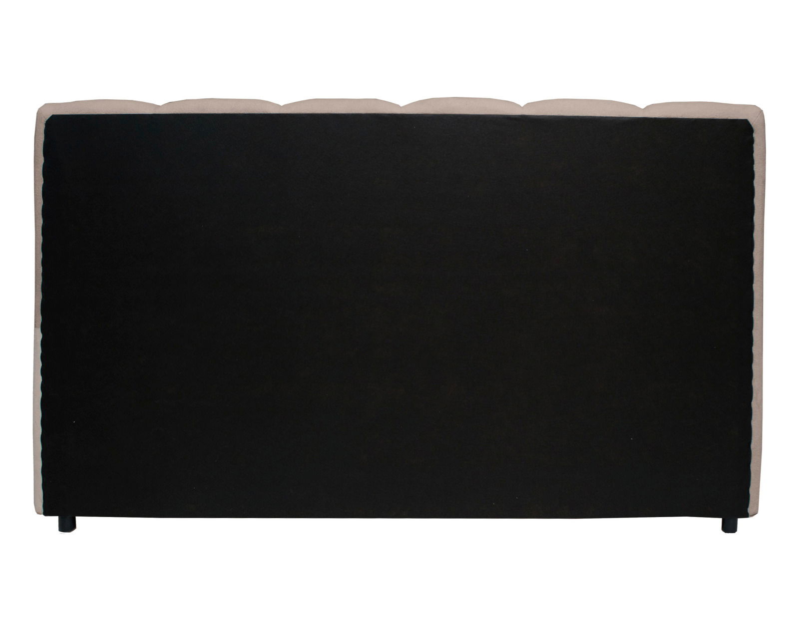 Rückansicht eines Polsterbettgestells mit schwarzer Rückwand und hellen Seiten.