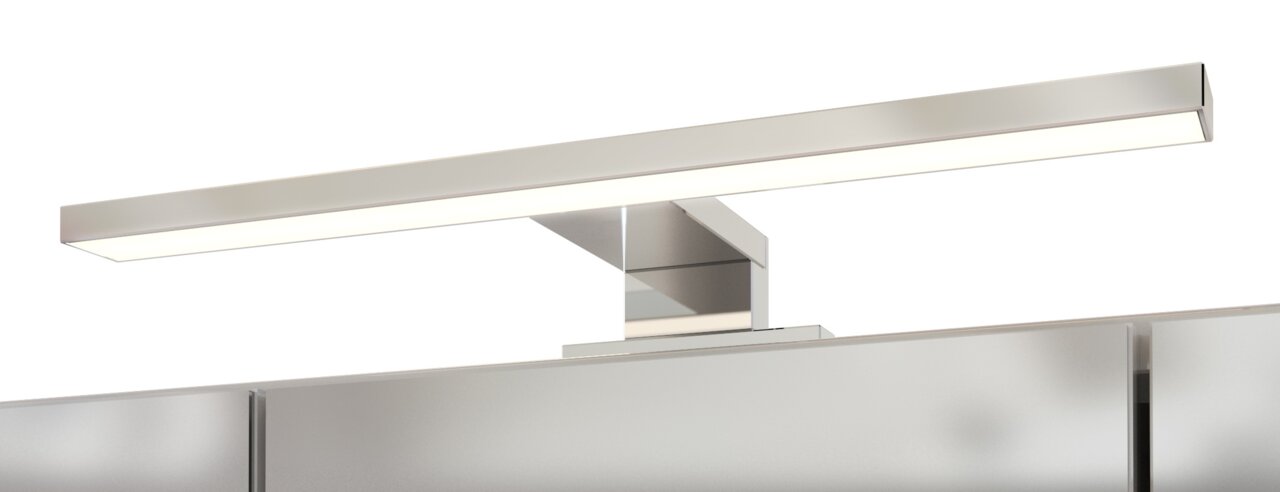 Moderne ledlamp op een spiegelkast, zijaanzicht