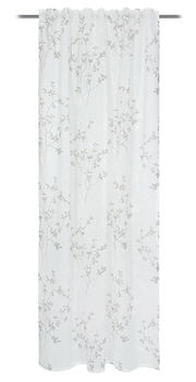 Vorhang mit floralem Muster in Weiß und Grau, frontal betrachtet, mit verdeckter Schlaufe, Größe 140x245cm