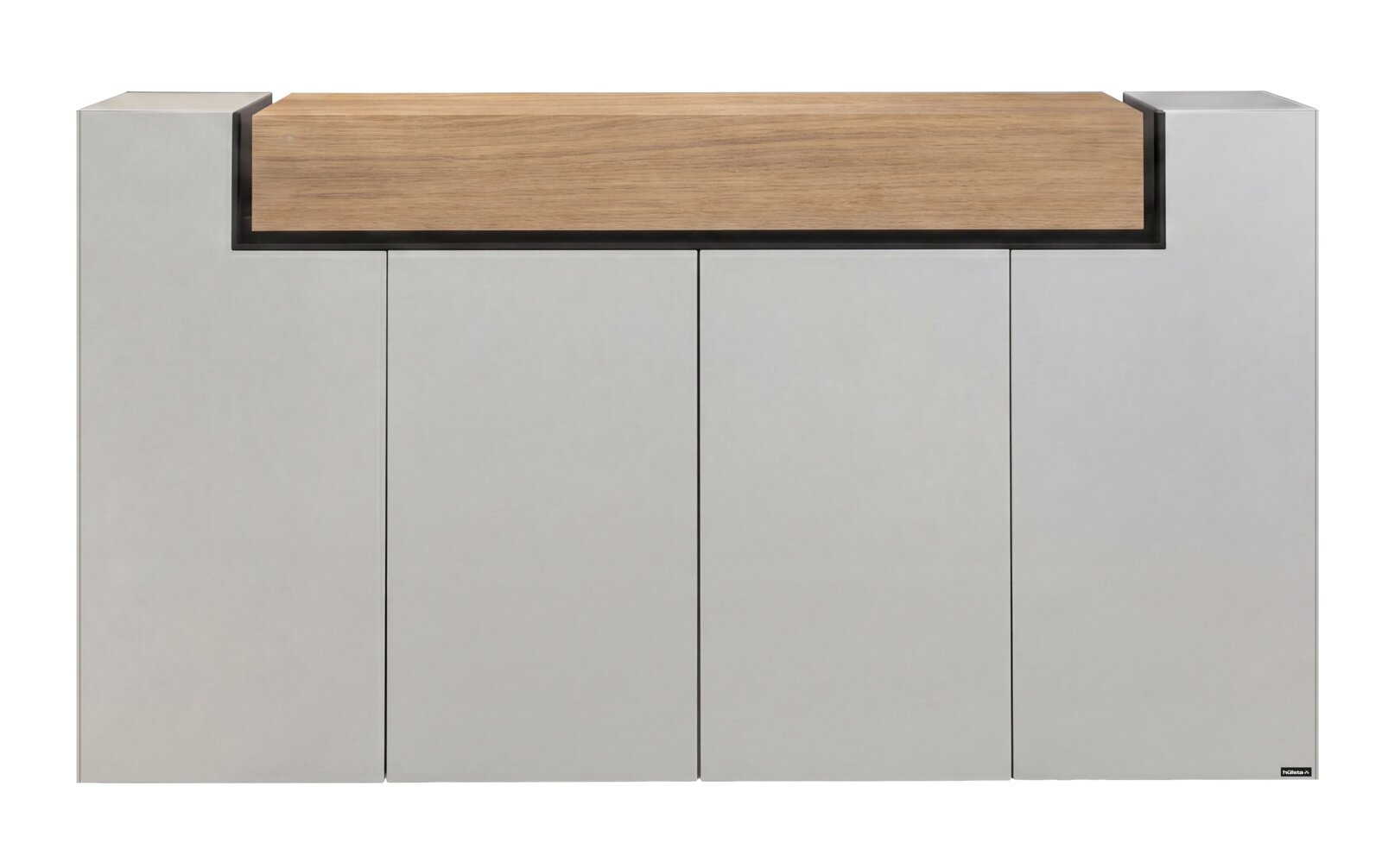 Hülsta Sideboard LATUS Modernes Sideboard/Highboard in Weiß mit vier Türen und Holz-Ablage oben, Frontalansicht.