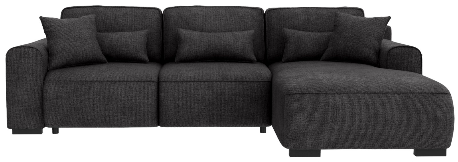 Dunkelgraue Rundecke (L) mit mehreren Kissen, frontal betrachtet.