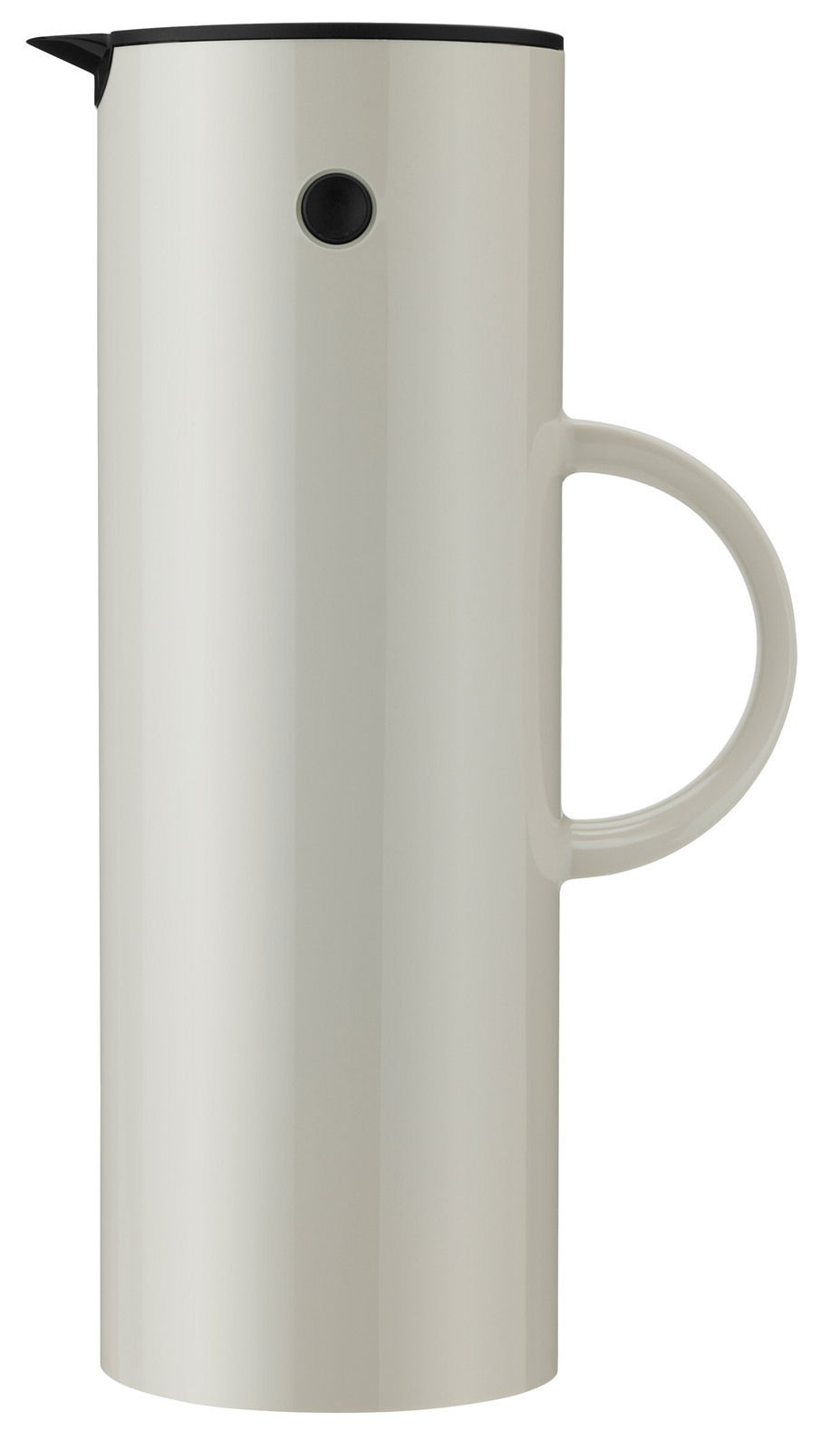 Stelton Isolierkanne EM77 Isolierkanne 1 l in Sandfarbe, seitliche Perspektive mit sichtbarem Griff und Ausguss.