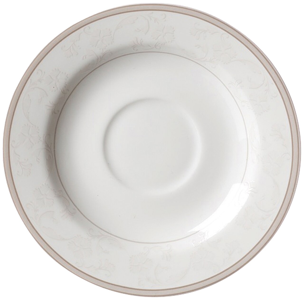 Espressountertasse Isabella in Draufsicht mit elegantem, floralem Muster und dezentem Rand.