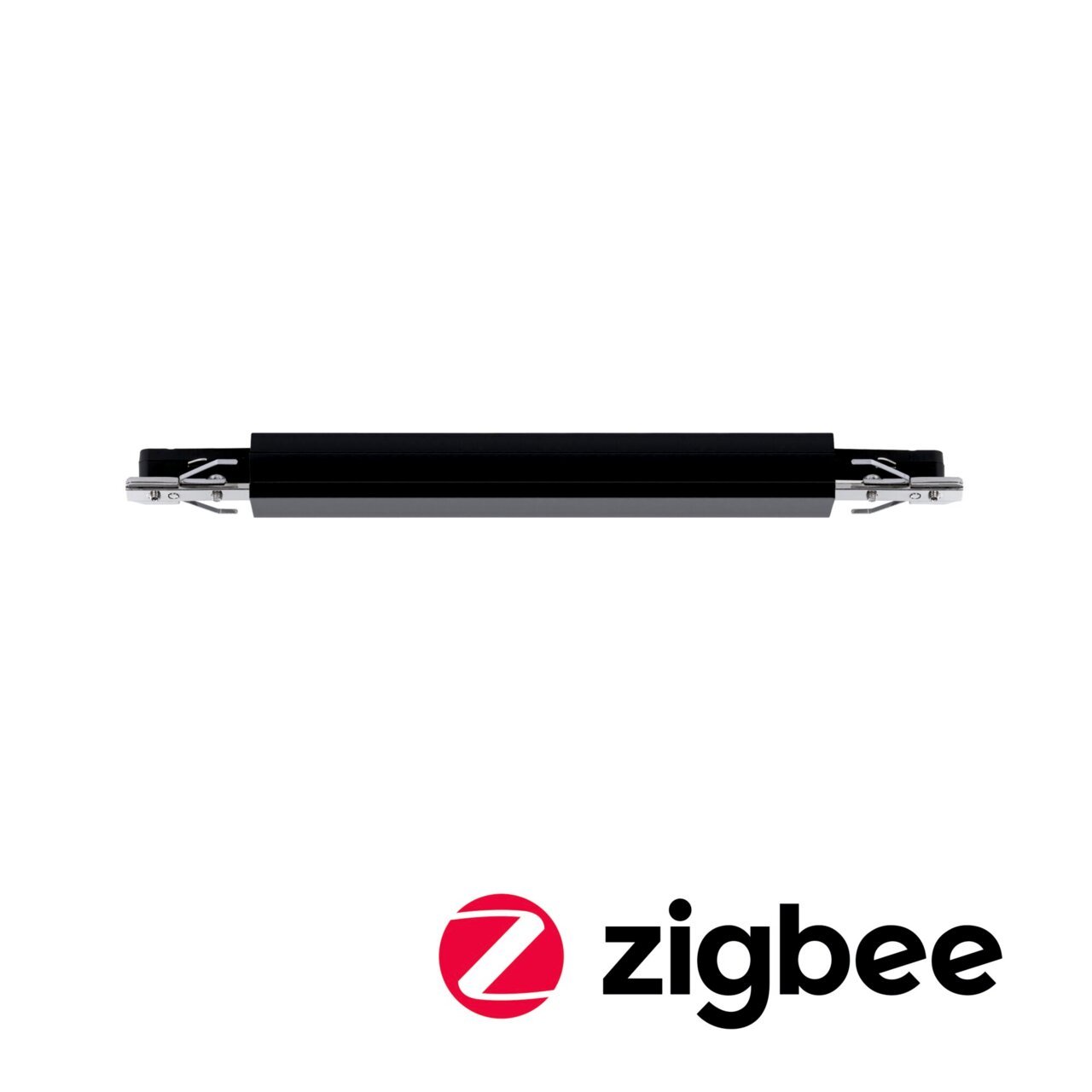 Schwarzer Switchdimmer Zigbee in seitlicher Ansicht mit Zigbee-Logo.
