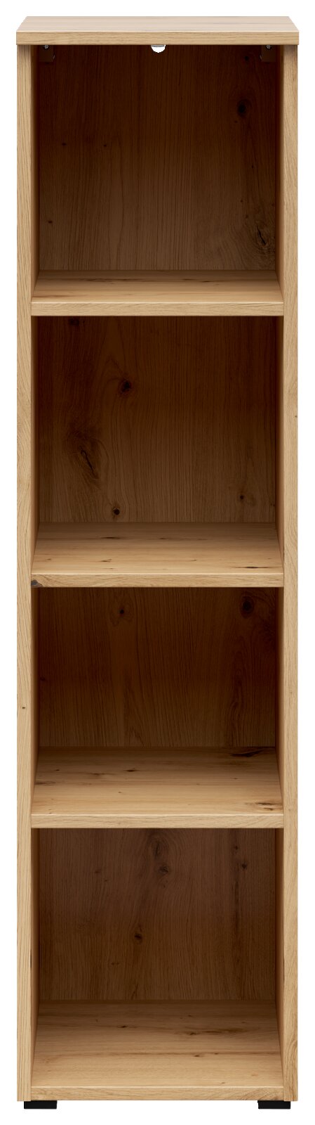Holzregal mit vier offenen Fächern, frontale Ansicht