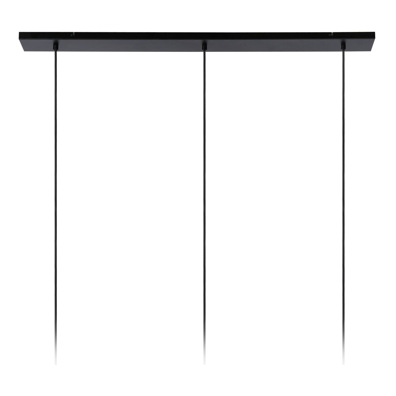 Moderne schwarze Pendelleuchte mit drei Aufhängungen, seitliche Perspektive