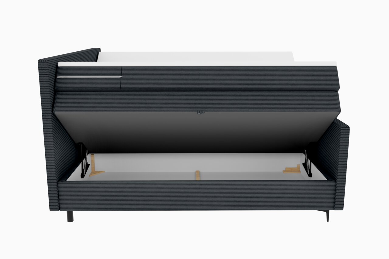 Boxspringbett mit geöffnetem Stauraum, Vorderansicht