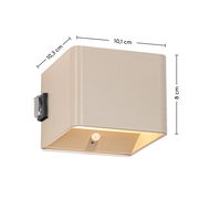 Akku-Wandleuchte in beige, quadratische Form mit Bewegungsmelder, seitliche Perspektive