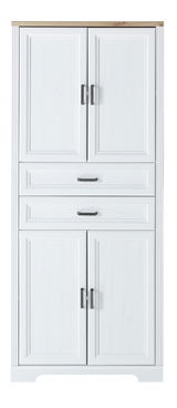 Weißer Aktenschrank der Serie JUDITH mit Holzplatte, frontal abgebildet