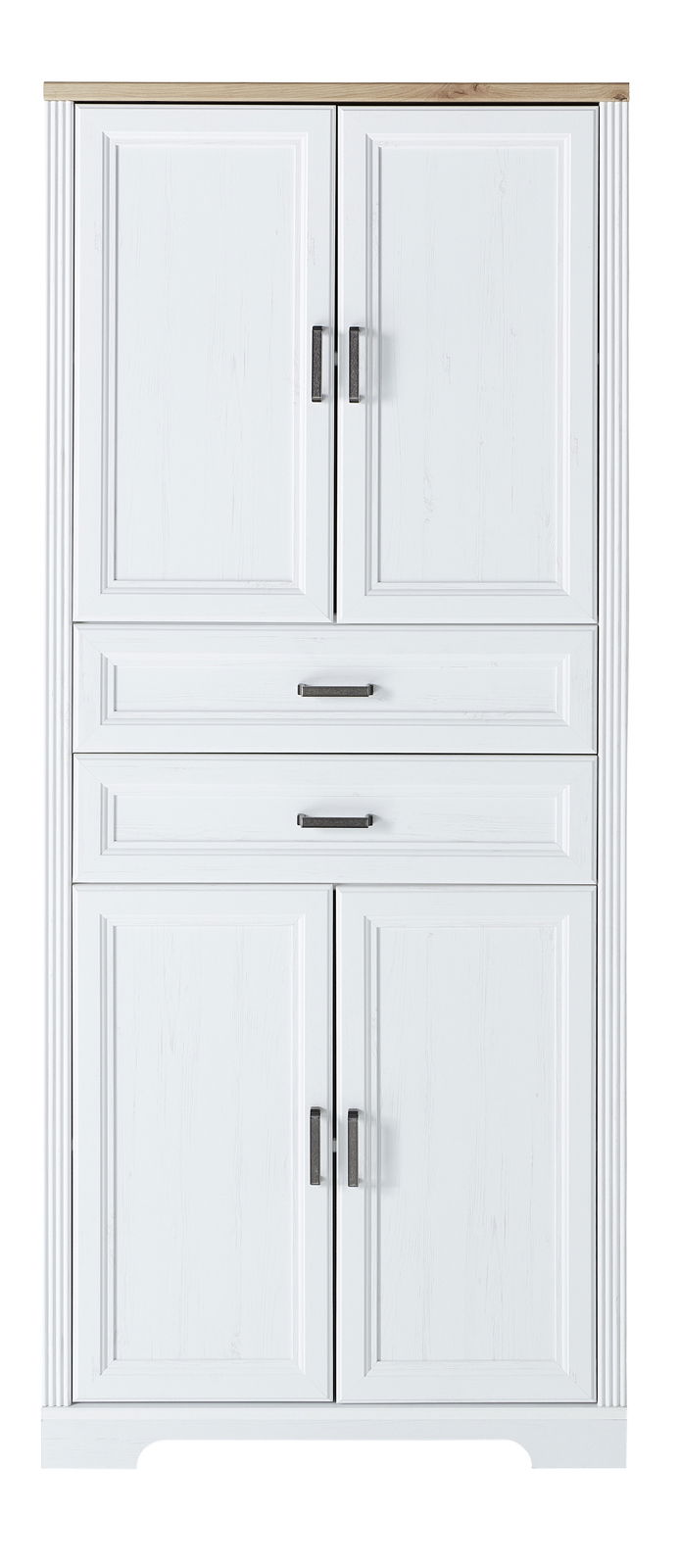 Weißer Aktenschrank der Serie JUDITH mit Holzplatte, frontal abgebildet