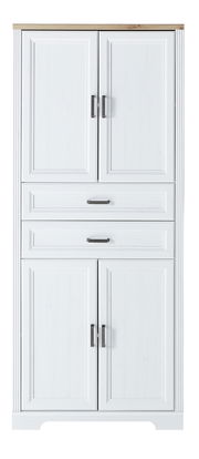 Weißer Aktenschrank der Serie JUDITH mit Holzplatte, frontal abgebildet