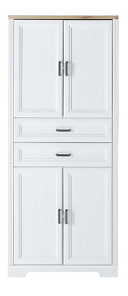 Weißer Aktenschrank der Serie JUDITH mit Holzplatte, frontal abgebildet