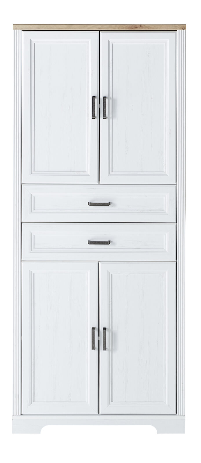 Weißer Aktenschrank der Serie JUDITH mit Holzplatte, frontal abgebildet