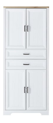 Weißer Aktenschrank der Serie JUDITH mit Holzplatte, frontal abgebildet