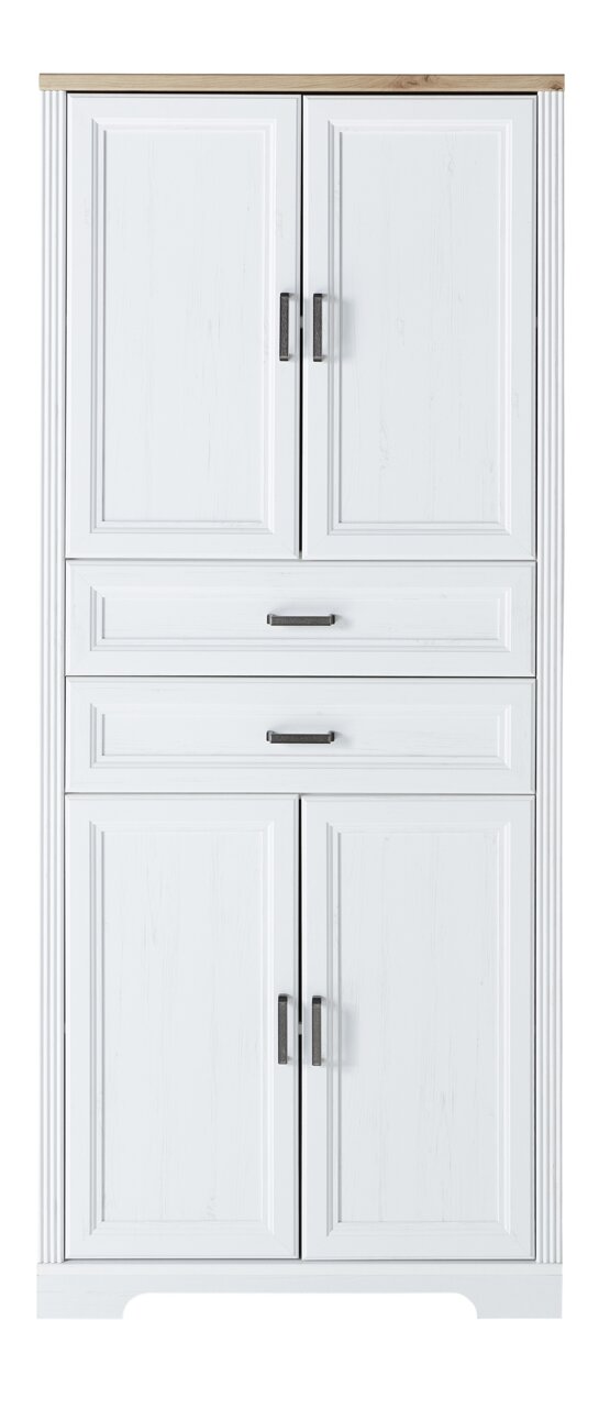 Weißer Aktenschrank der Serie JUDITH mit Holzplatte, frontal abgebildet