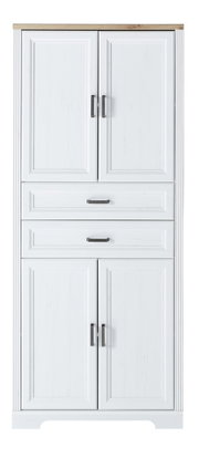 Weißer Aktenschrank der Serie JUDITH mit Holzplatte, frontal abgebildet
