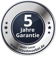 5 Jahre Garantie Siegel von staudmoebel.de, silbernes Emblem mit Sternen und Text, frontale Ansicht