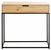 Moderne Konsole aus Holz mit schwarzem Metallgestell, Frontalansicht