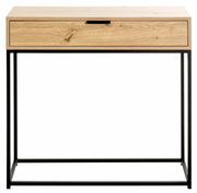 Moderne Konsole aus Holz mit schwarzem Metallgestell, Frontalansicht
