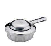 Silberner Fondue-Brenner aus Edelstahl, seitliche Perspektive