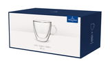 Verpackung eines 2er-Sets von Villeroy & Boch Espresso Gläsern, 60ml, mit seitlicher Perspektive auf das Produkt.