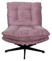 Paarse relaxstoel met geribbelde stoffen bekleding, vooraanzicht