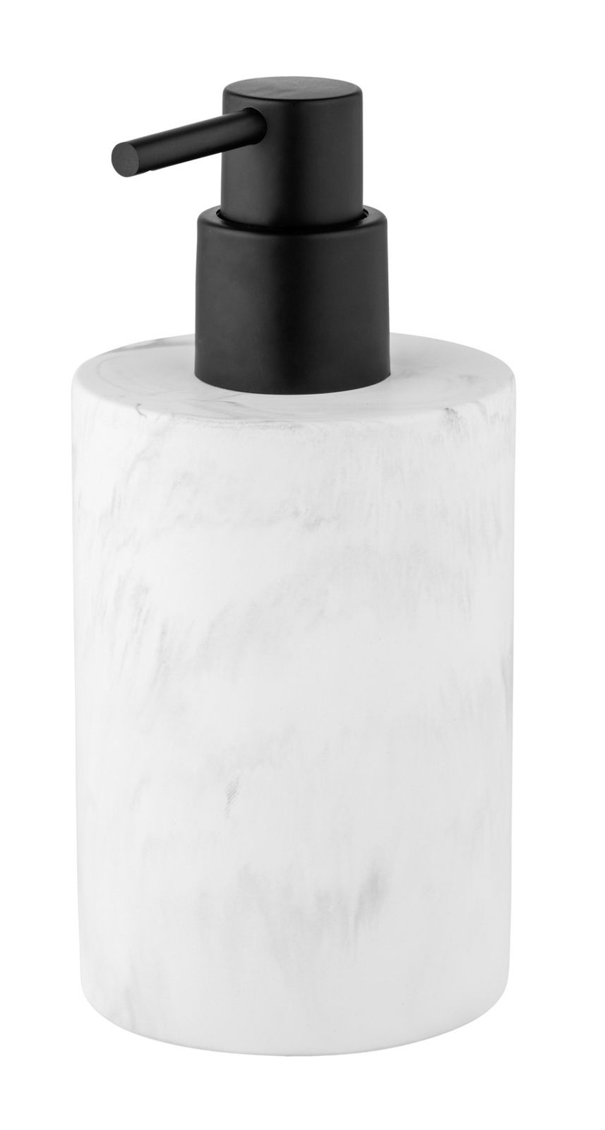 Schöner Wohnen Seifenspender MARMOR BALATRO Seifenspender aus Marmor mit schwarzem Pumpkopf, seitliche Perspektive