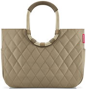 Beige Tasche mit gestepptem Muster und ovalen Griffen, Vorderansicht