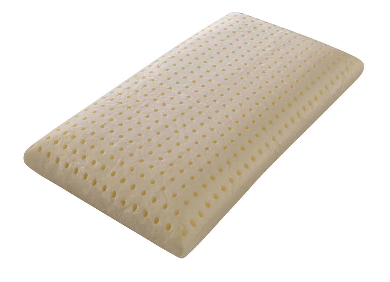 Rechteckiges Schlafkissen mit perforierter Oberfläche, seitliche Perspektive