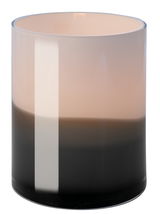 Zylindrische Vase aus Glas mit Farbverlauf von Schwarz zu Beige, seitliche Perspektive