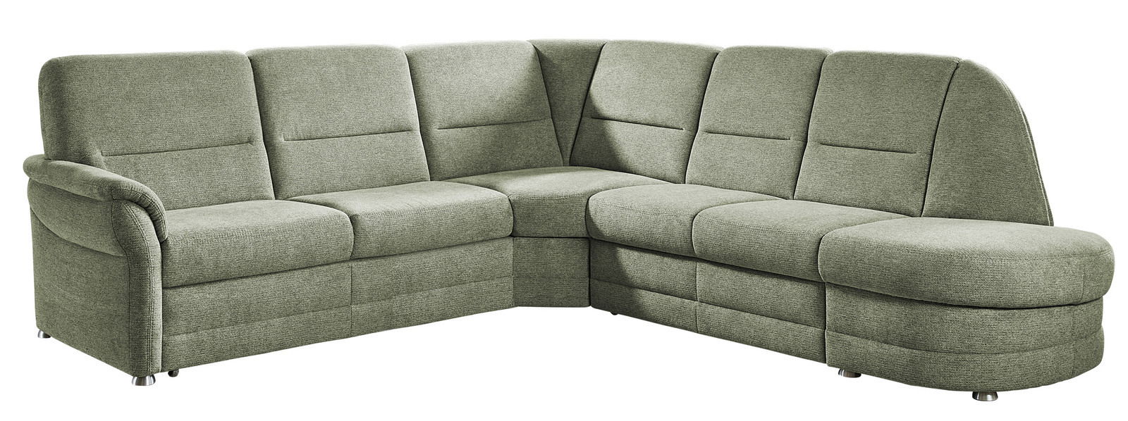 Beldomo Comfort Hoekbank QUEENLINE Grüne Eckgarnitur Beldomo Comfort QUEENLINE, Ansicht von vorne links, mit gepolsterten Armlehnen und Rückenlehnen.