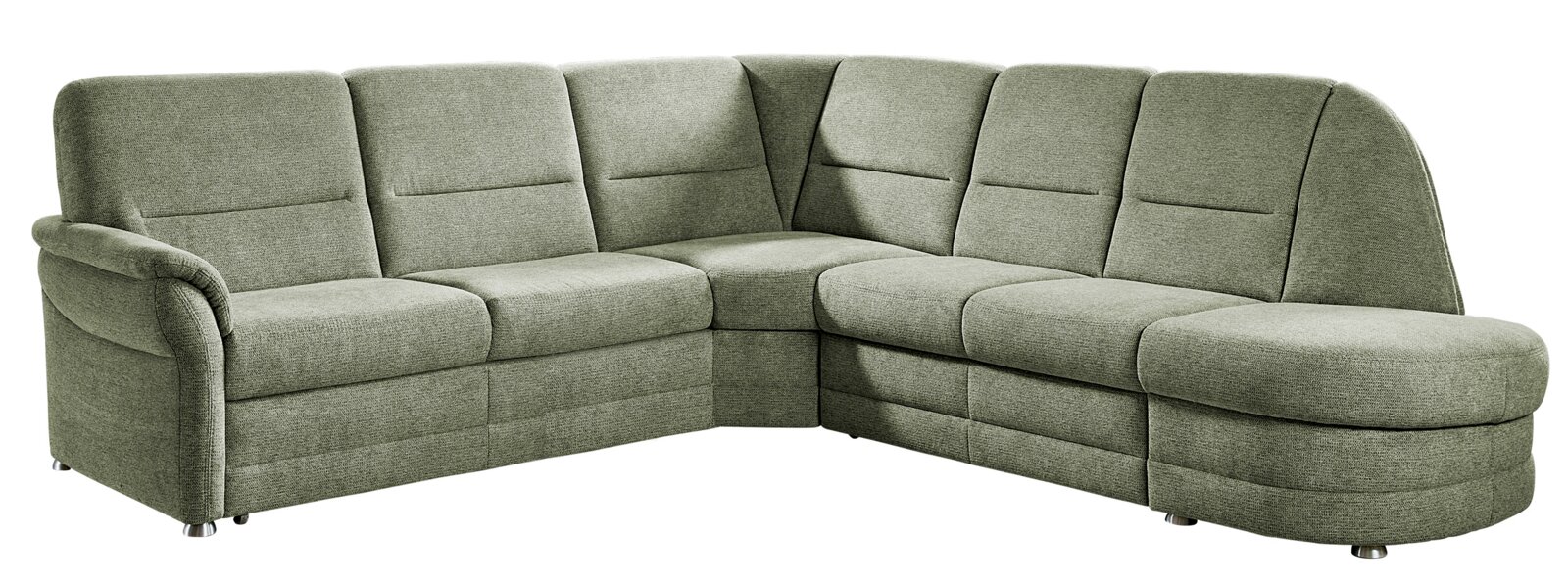 Beldomo Comfort Hoekbank QUEENLINE Groene hoekbank Beldomo Comfort QUEENLINE, vooraanzicht links, met gestoffeerde armleuningen en rugleuningen.