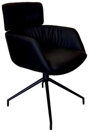 Schwarzer Armlehnstuhl mit modernem Design und vierbeinigem Metallgestell, seitliche Perspektive