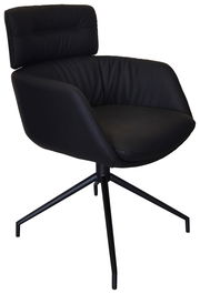 Schwarzer Armlehnstuhl mit modernem Design und vierbeinigem Metallgestell, seitliche Perspektive