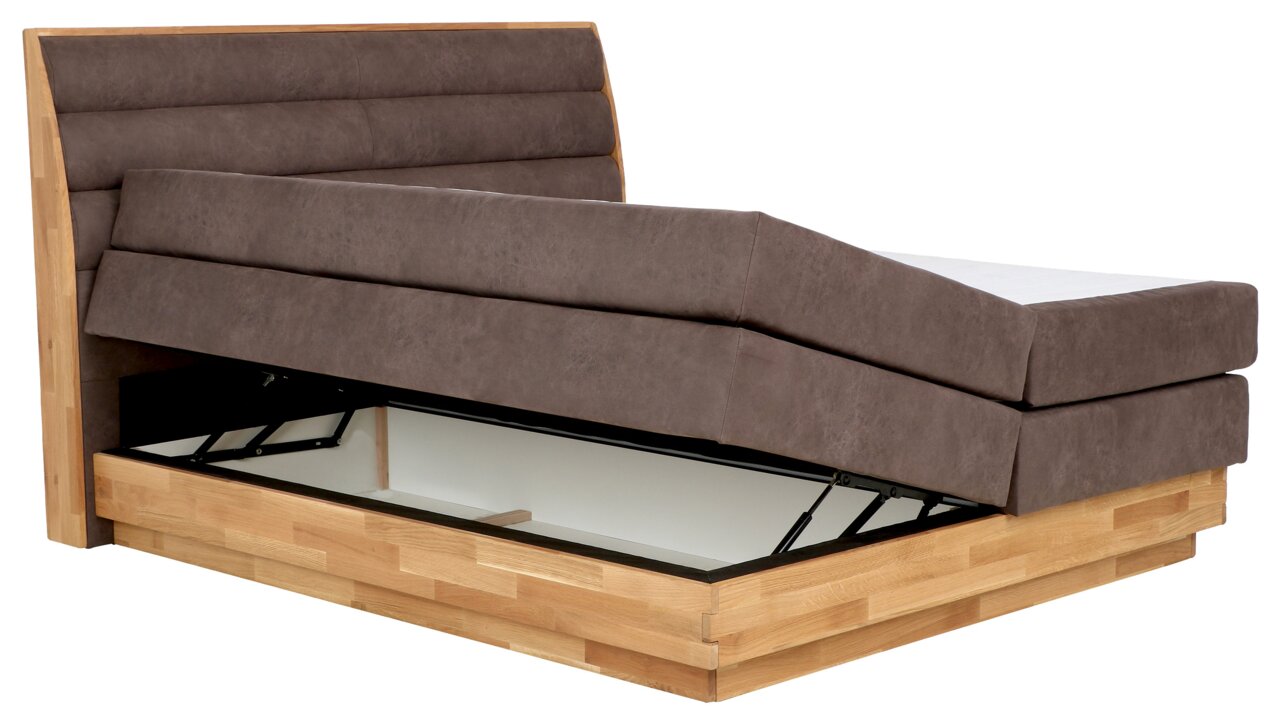 Boxspringbed met opklapbaar matras en opbergruimte, zijaanzicht