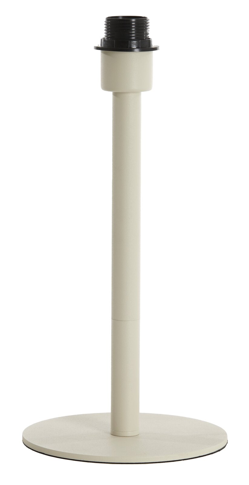 Beiger Lampenfuß aus Metall mit schwarzer Fassung, seitliche Perspektive