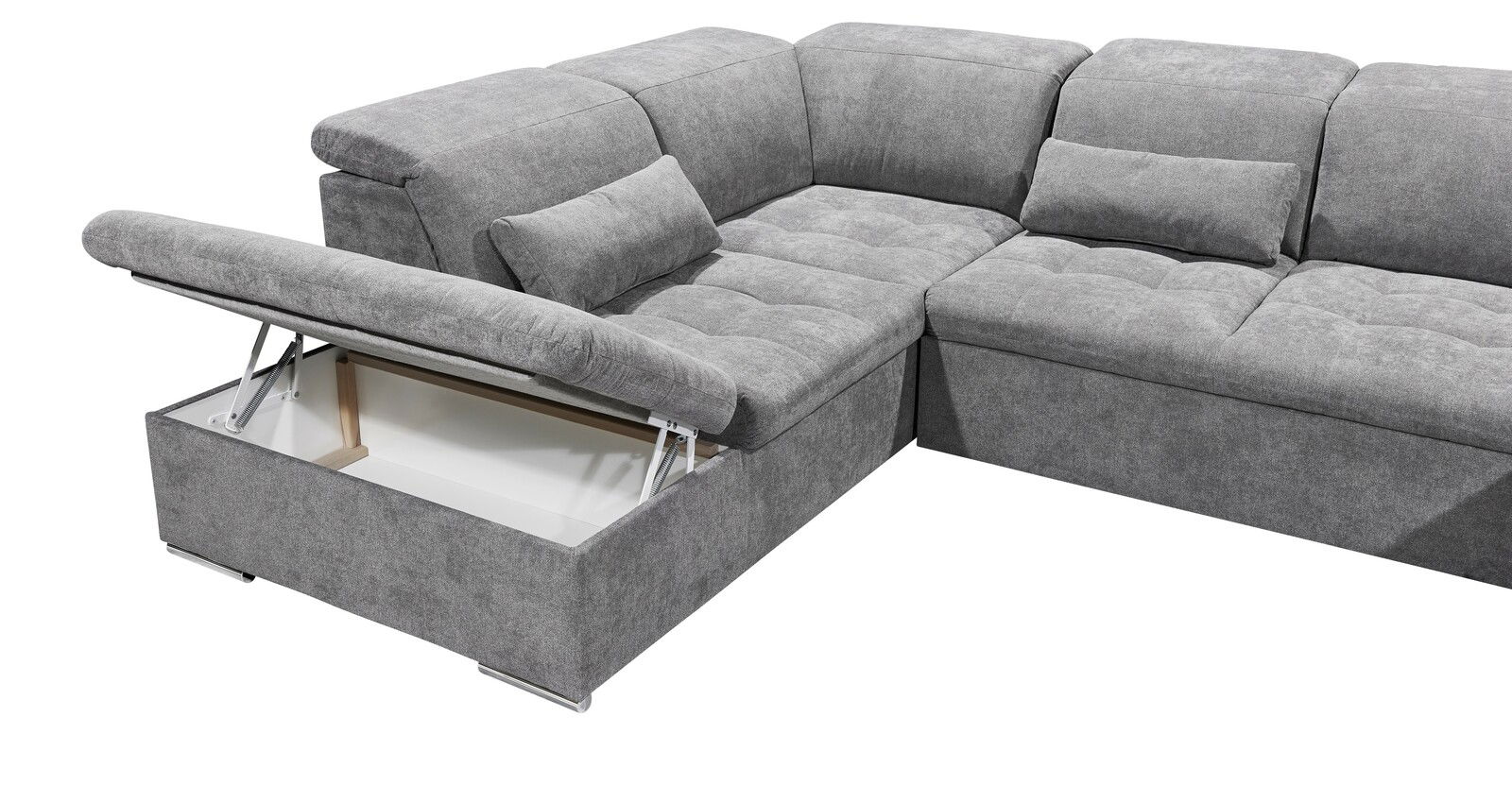 Graue Rundecke mit Stauraum, Perspektive von schräg oben