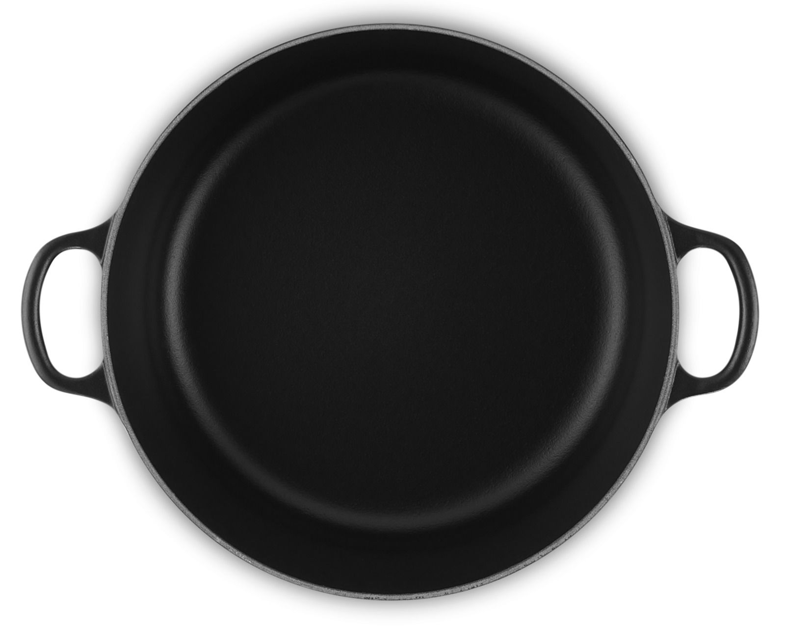 Schwarzer Bräter mit zwei Griffen, Draufsicht