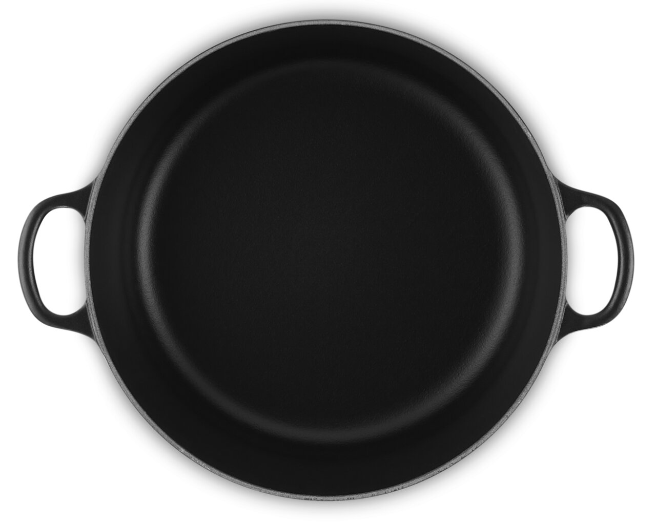 Schwarzer Bräter mit zwei Griffen, Draufsicht