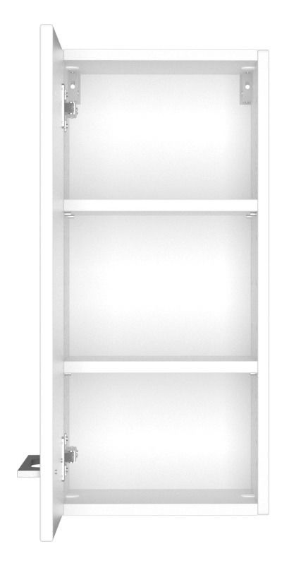 Weißer Hängeschrank mit zwei Einlegeböden, seitliche Perspektive