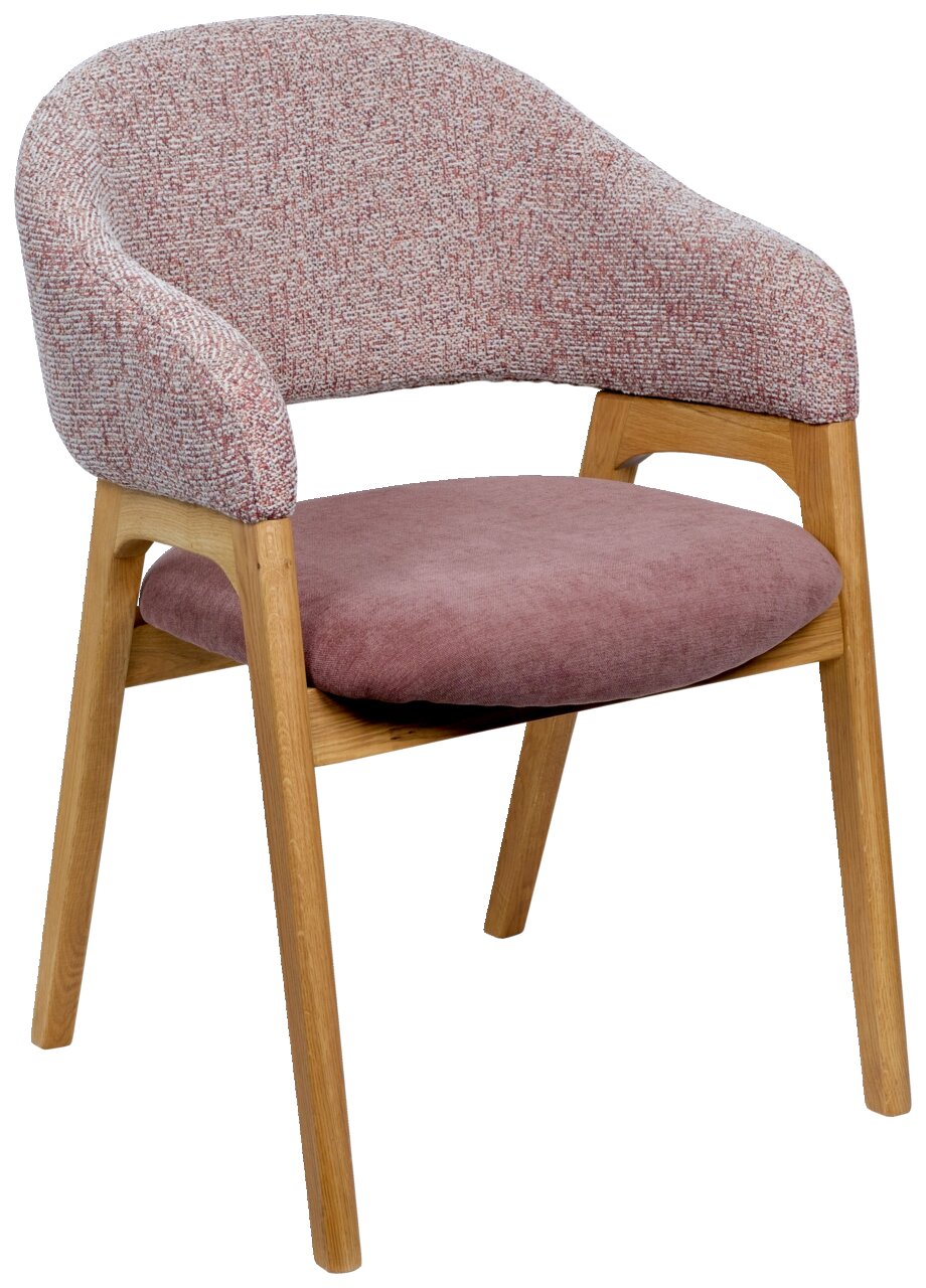 Linea Natura Armlehnstuhl BERTI Moderner Armlehnstuhl mit rosa Polsterung und Holzbeinen, seitliche Perspektive