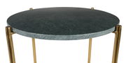 Runder Beistelltisch mit dunkelgrüner Marmorplatte und goldenen Beinen, seitliche Perspektive