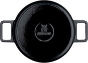 Zwarte WMF Flavour braadpan 24 cm, bovenaanzicht met twee handgrepen en het WMF-logo in het midden.