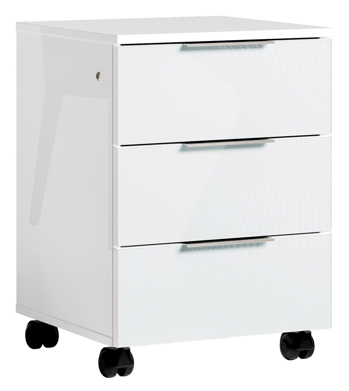 Stylife Rollcontainer PADUA OFFICE Weißer Rollcontainer mit drei Schubladen, auf Rollen, seitliche Perspektive