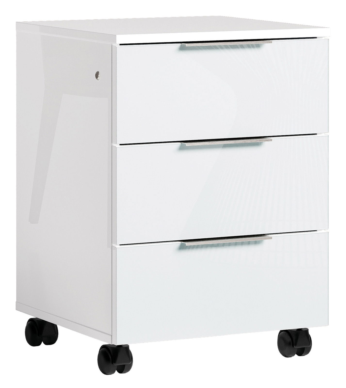 Stylife Rollcontainer Weißer Rollcontainer mit drei Schubladen, auf Rollen, seitliche Perspektive