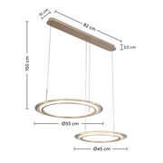 Moderne LED-Hängeleuchte mit zwei runden Leuchtringen, Durchmesser 55 cm und 45 cm, von der Seite betrachtet.