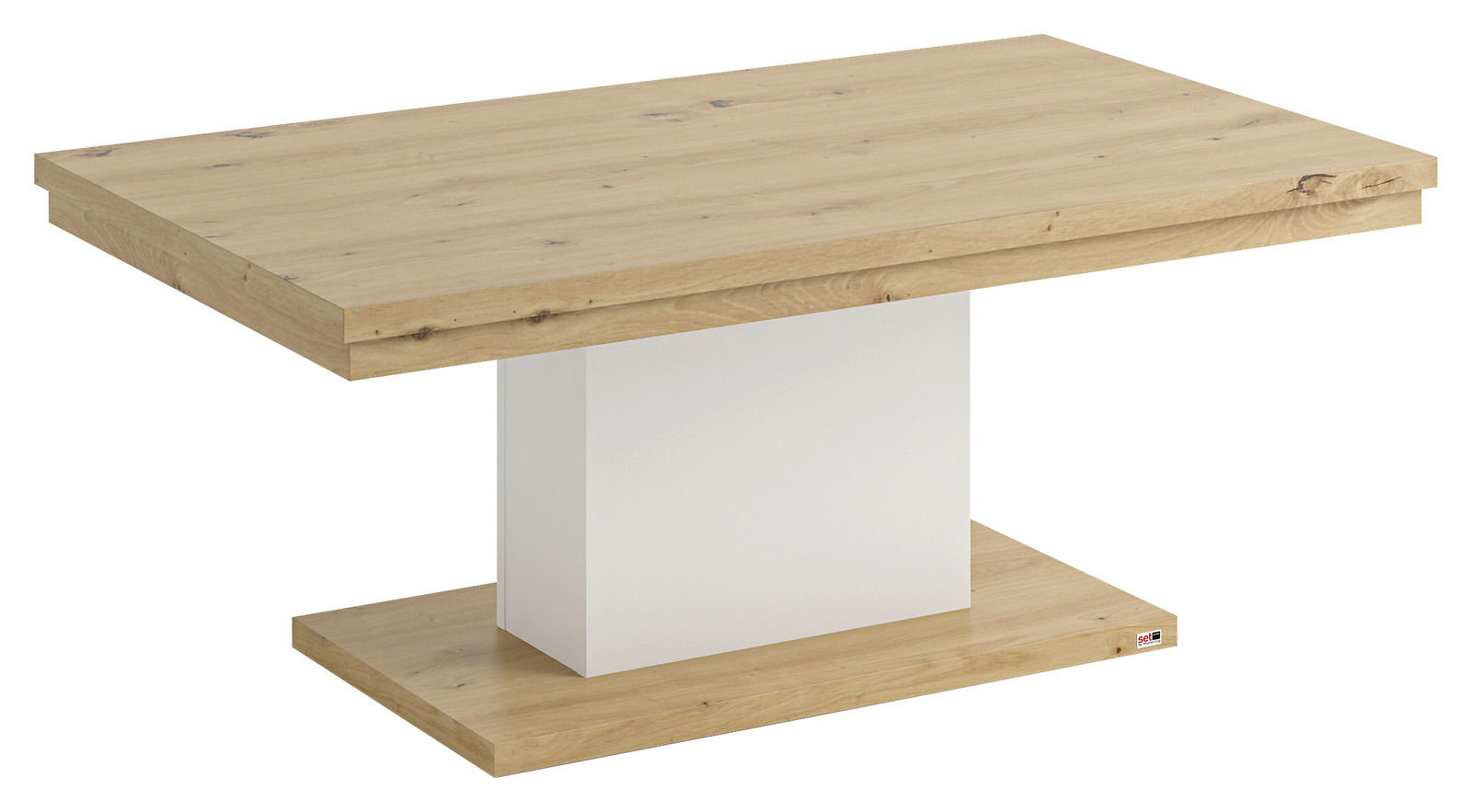 Set one by Musterring Couchtisch SET ONE LANCASTER Moderner Couchtisch aus Holz mit rechteckiger Tischplatte und weißem Mittelteil, seitliche Perspektive