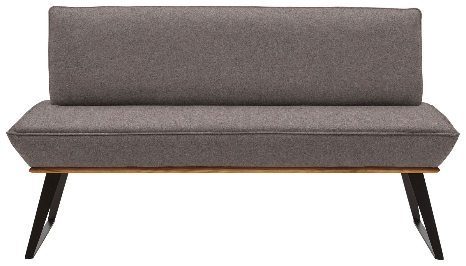 Voleo Bank MALIBU Graue Bank mit gepolsterter Sitzfläche und Rückenlehne, schwarze Metallbeine, Frontalansicht